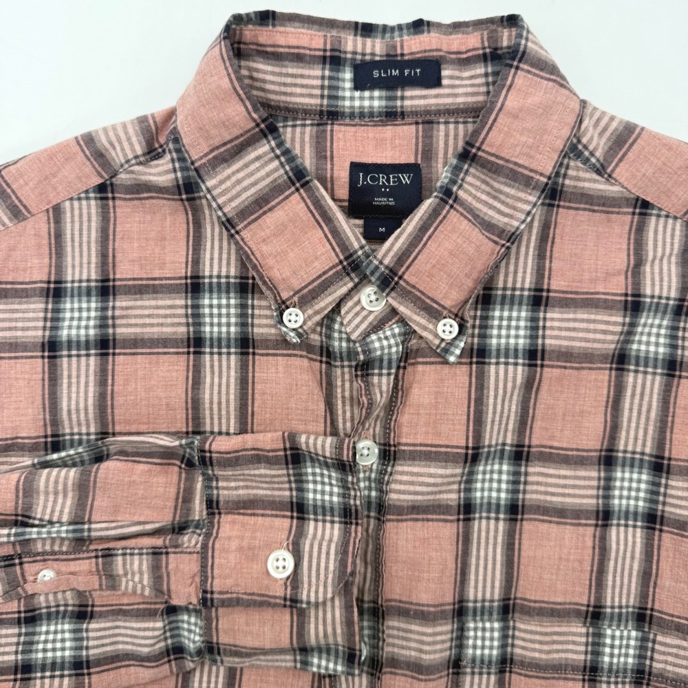 J.Crew Button Down Mens M Pink Plaid Slim Fit H1106 Long Sleeve Cotton Shirt